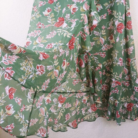 Skies are Blue green maxi dress floral ruffle trim 3/4 sleeves size Medium - Picture 5 of 8
